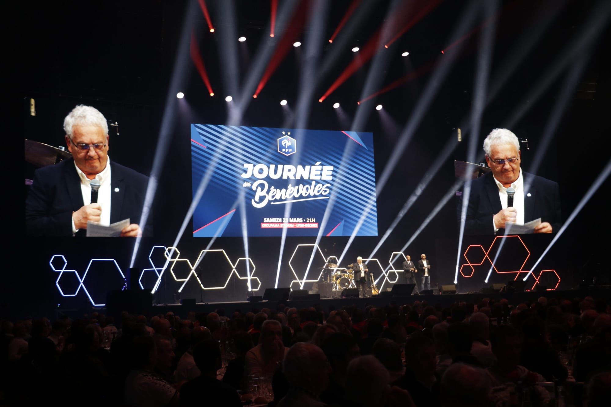 Stage and guests at the FFF volunteers' luncheon show, LDLC Arena
